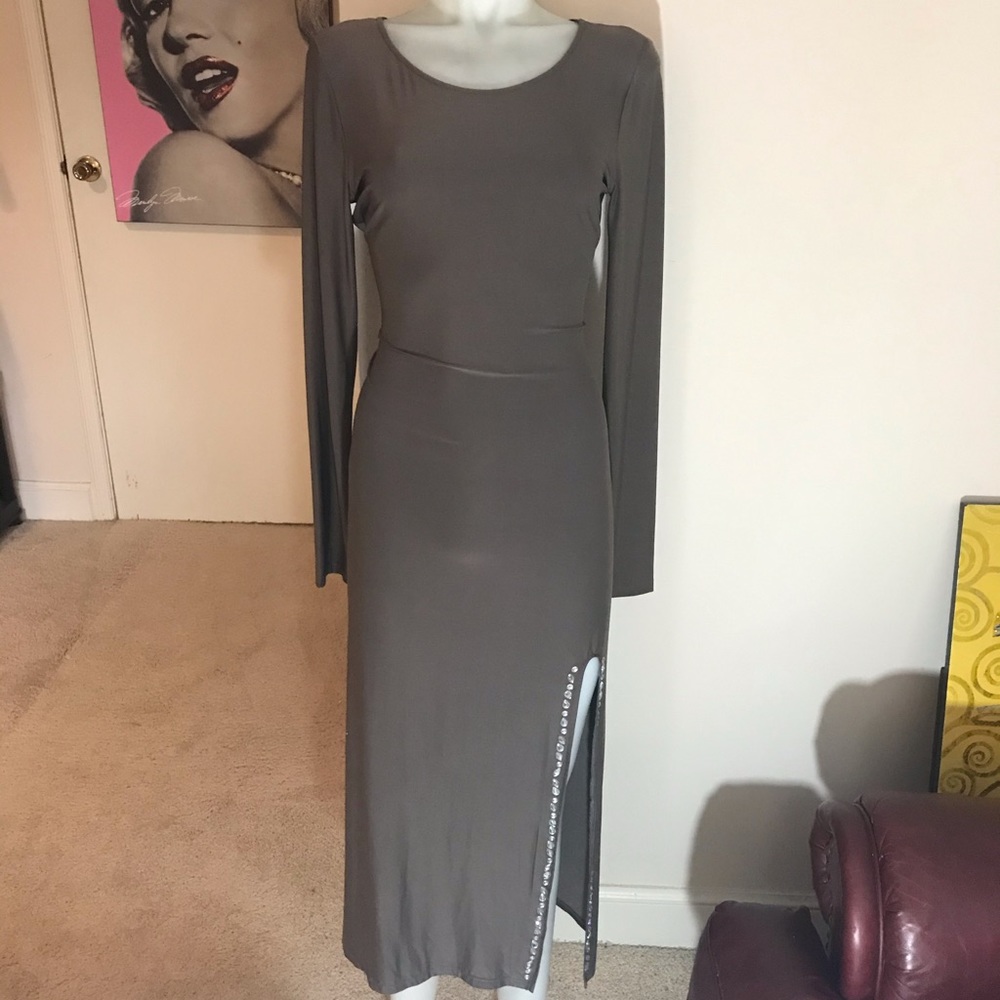 High Split Rhinestone Evening Gown by Wenjie